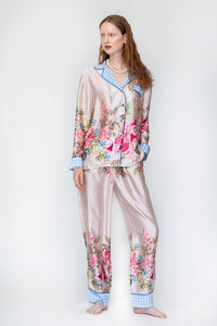 VZ30 Pyjama silky touch floral set with check details